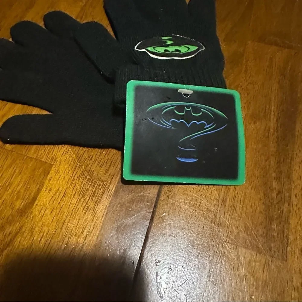 Vintage Dead Stock Batman The Riddler Kids Knit Black Gloves Rare 90s Small